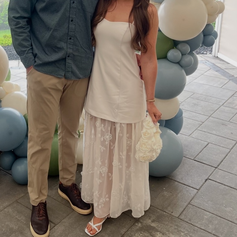 Abercrombie & Fitch White Maxi Dress with Sheer Floral Skirt
